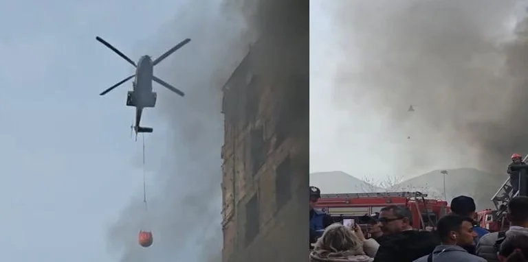 消火器:火炎はティラナ、7人の負傷の建物のすべての床を含んでいました