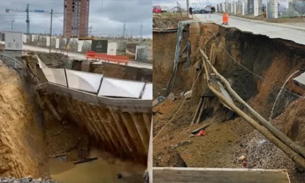 Pristina、CRUの道路崩壊の瞬間からの眺め:水ネットワークが損傷し、いくつかの道路で切断供給