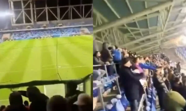 “U n D K, KLA”, tre lettere di CHAarta] sono sentite nello stadio, davanti al confronto della Slovacchia, Kosovo