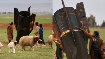 イランのロケットはシリアの町で落ちます, トルコと国境近く