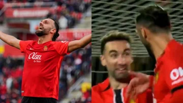 Lustiger Moment: Der Spieler auf “stole” Tor, Vedat Muriqi schlägt mit “
