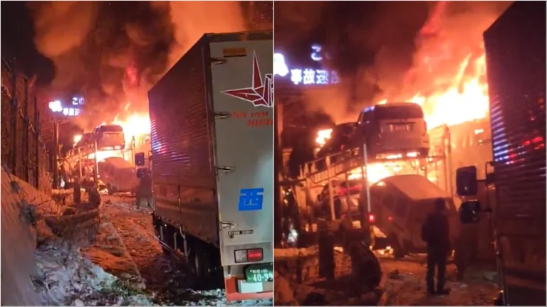 Tung bilolycka: Highway är inblandad i Japans lågor