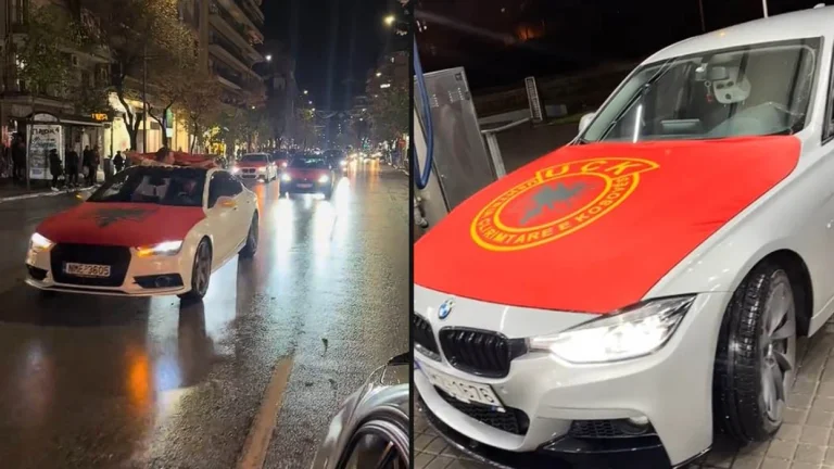 Albanesi festeggiano a Salonicco, media greci focus bandiera KLA