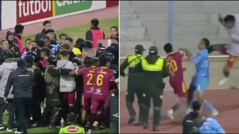 Il caos senza precedenti nel campo di calcio si è concluso con 17 carte rosse, polizia sparsi giocatori con gas lacrimogeni