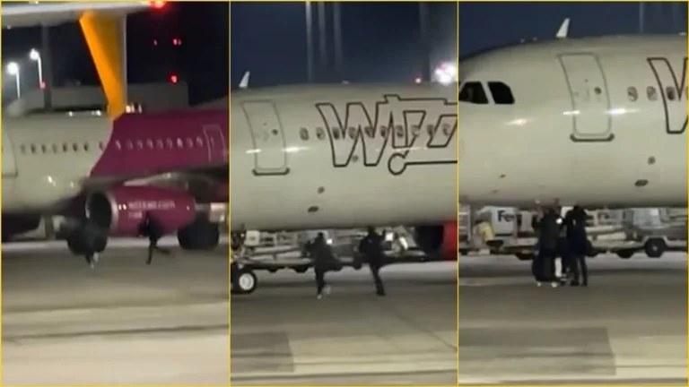 כמעט פספסתם את המטוס, נוסעים רצים במורד הכביש. הם נעצרו על ידי המשטרה הגרמנית.
