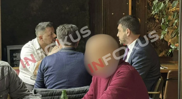 #####Beke Berisha of AAK at the table with VV candidate at Peja Tulant Kelmendi