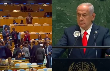 Trenutek, ko delegati zapustijo skupščino ZN, tik preden Netanjah začne svoj govor