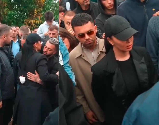Dafina Zeqiri in Yll Limani na pogrebnem obredu brata gesta tolažita pevca