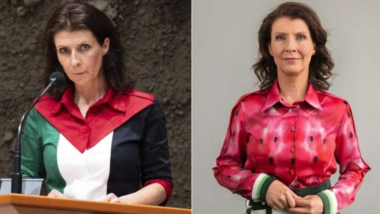 Dutch MP leaves parliament for T-shirt with colors of Palestinian flag, returns with a symbol of saddle