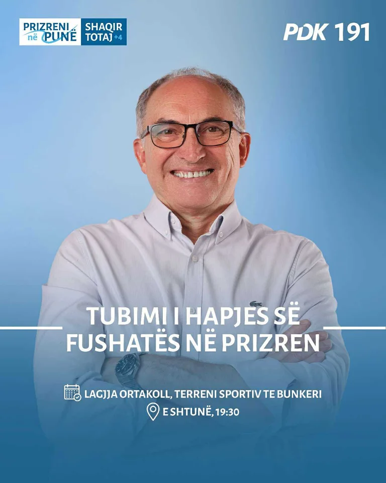 Shacir Totaj håller kampanjmöte den 13 september för att förbereda sig för andra mandatperioden som Prizren ordförande