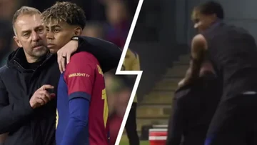Lamine Yamals lustiger Moment mit Hansy Flick, der viral wurde, traf er mit dem Ball ins Deutsche.