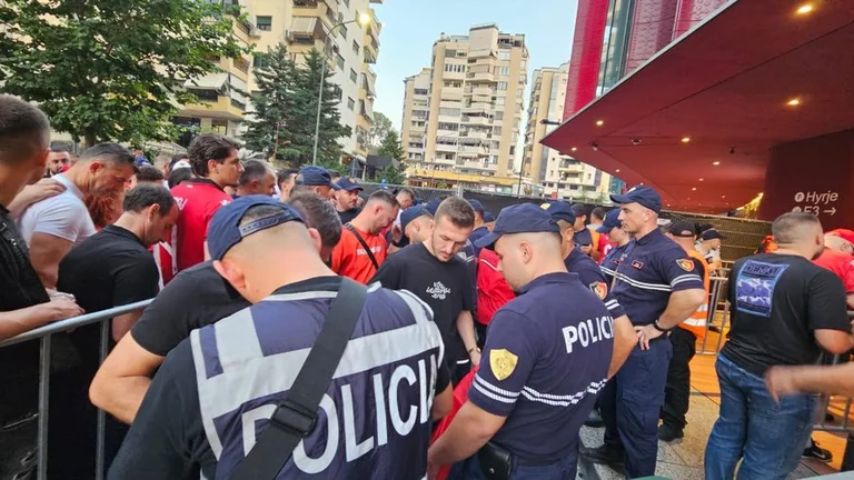 The policeman caught taking bribes from Kosovars during the Albania-based match- Serbia