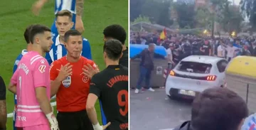 Die Horrorszene Ein Auto slams einige Espanjoll Fans aus dem Stadion, während die Catalonna derbe entwickelt