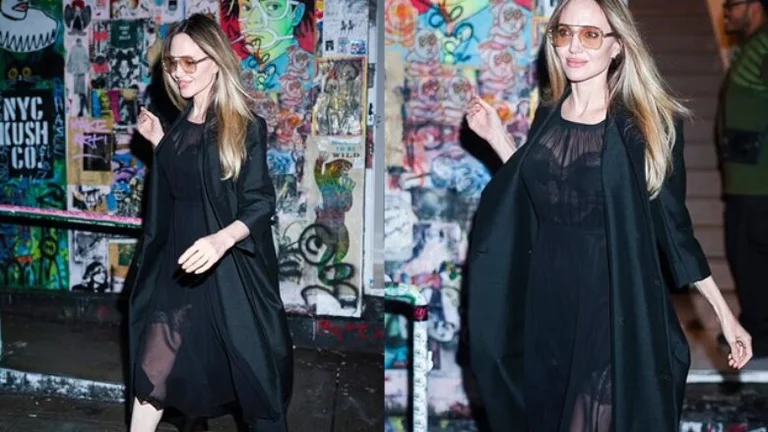 Angelina Jolie schaute während eines Besuchs ihres New York Stores elegant in schwarz aus.