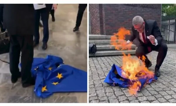 Poland's presidential candidate burns EU flag