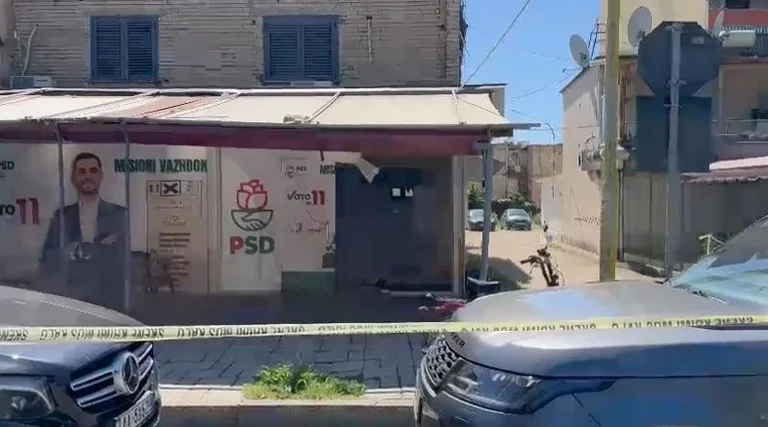 Tom Doshi's Office in Tirana breaks glass, there are two bullets