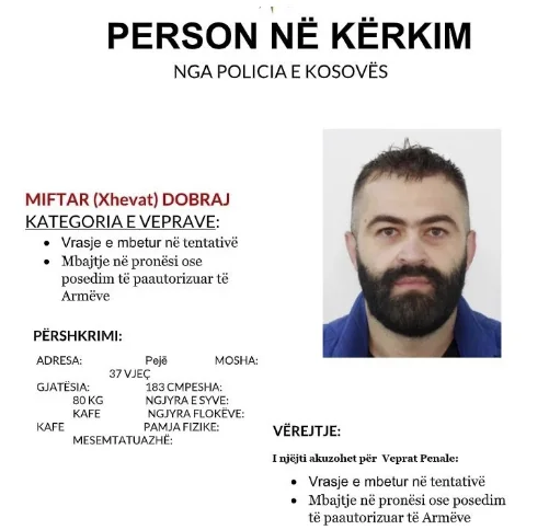 Police declare a man on the hunt in Pec suspected of attempted murder