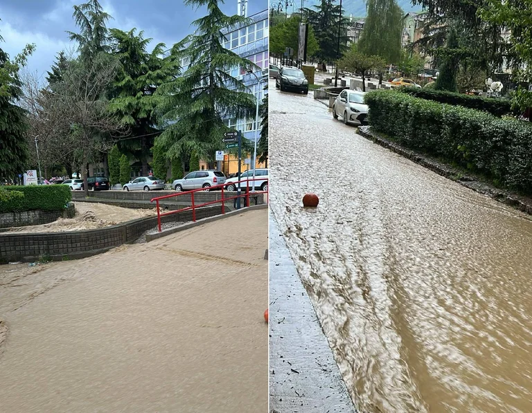 Water is washed away after heavy rainfall