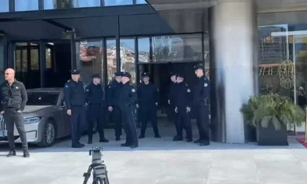 Shortly before the start of protest, Kosovo Police members deploy before ZERE entry