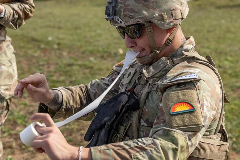 American soldiers train inside Bondsteel to save lives
