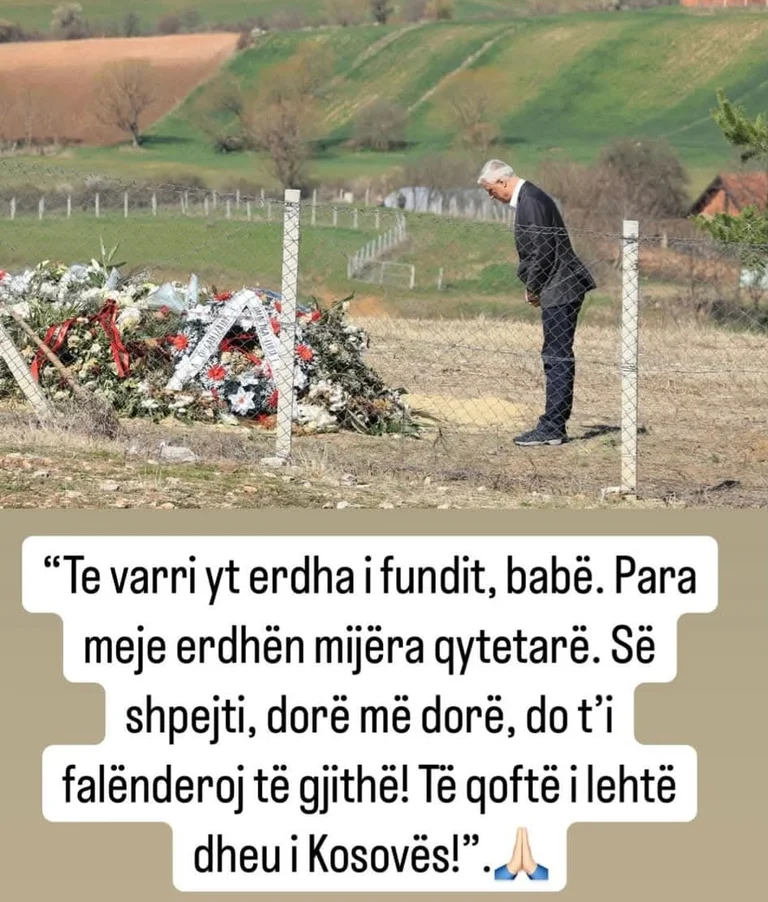 Il figlio di Thaci reagon pubblica il ritratto di suo padre di inchinarsi vicino alla tomba del nonno