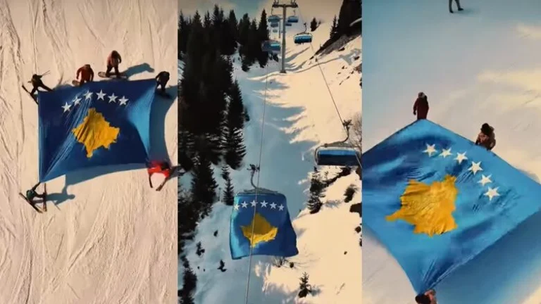 Gli sciatori desiderano soprattutto l'indipendenza, diffondere la bandiera gigante del Kosovo sulla pista