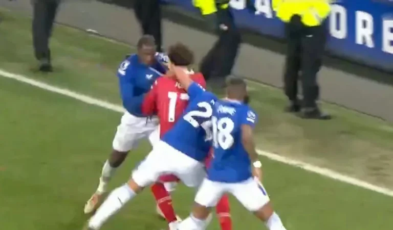 Image of the clash with Everton and Liverpool players gave them three red cards