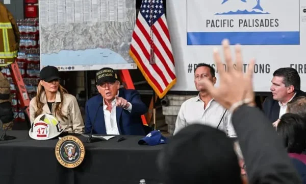 Visiting mass fires, Richard Green appears beside President Donald Trump in California