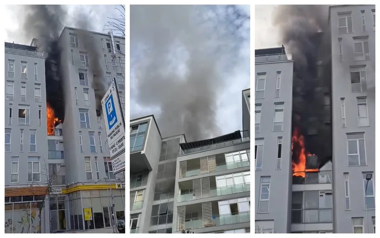Fuego en un palacio en la Comunidad París París en Tirana