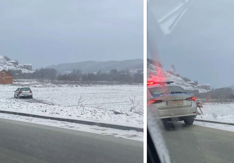 Auto endet ab Podujevo-Pristina Street, fällt in Wiesen