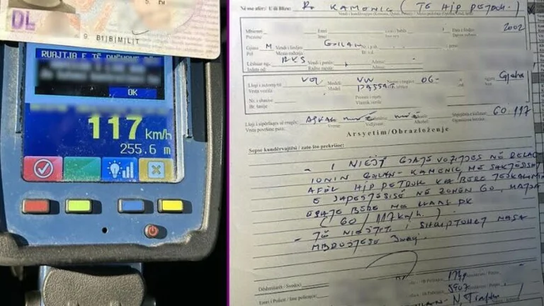 Vitesse passée, chauffeur en Gjilan amendes 300 euros