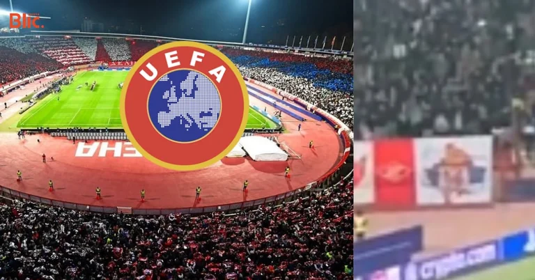 Los aficionados de Crvena Zvezdas mostraron la bandera.