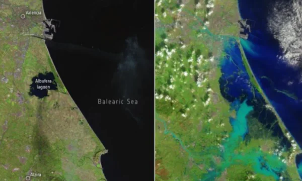 Satellite images before and after show that parts of Spain have joined the sea after historic rain