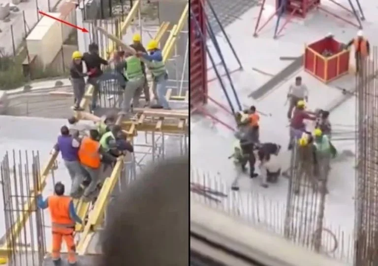 Trolle zwischen albanischen, rumänischen Arbeitern am Barcelona Stadium Baustempel