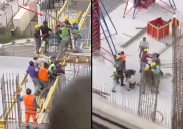 Trolle zwischen albanischen, rumänischen Arbeitern am Barcelona Stadium Baustempel