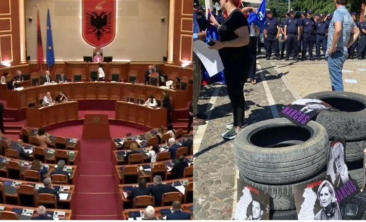 Tirana: Protests begin, opposition protesters gather outside the convent, bring tires