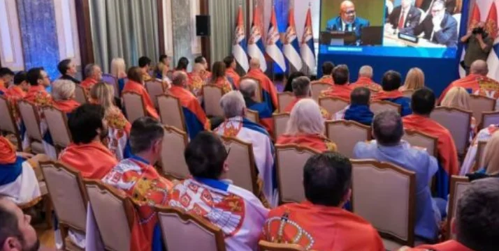 Proud of genocide committed, Serbian Government and Parliament officials wrapped up with flags like Vuciqi in New York
