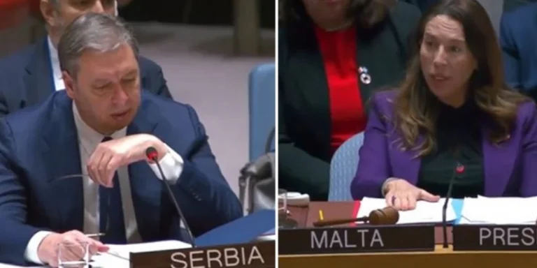 UN KS-Headmaster schlägt scharf mit Vuciqi für Minuten der Rede zusammen