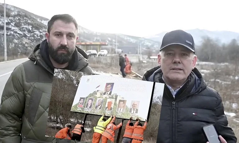 Das Plakat geht ab mit Bildern von Putin, Vucicin, Djuric in Zvecan, Svechla: Serbien kann seine einzige Symbolbotschaft in Pristina haben