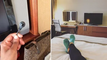 How do you know if there are hidden cameras in the hotel room?