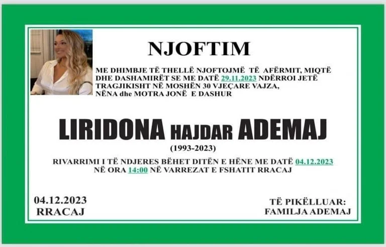 Nesër në ora 14:00 rivarroset Liridona Ademaj në fshatin e saj të lindjes