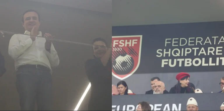 Kurti shfaqet nga nje qoshe e stadiumit, larg Edi Rames dhe Armando Dukës