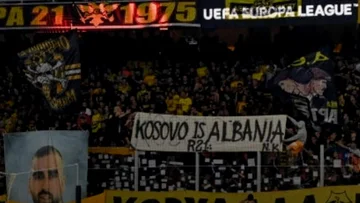 AEK fans expand the baner Kosova is Albania!