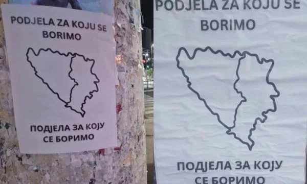Tuzla mbushet me posterë provokues: Paraqitet ndarja e Bosnjës dhe Hercegovinës midis Serbisë dhe Kroacisë