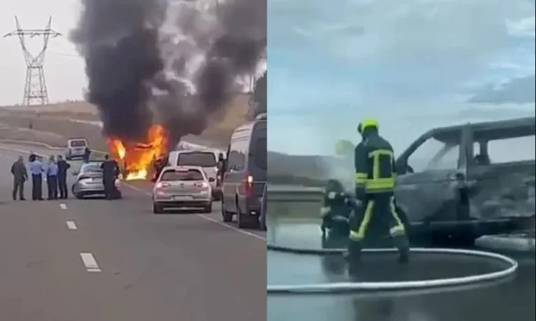 Digjet vetura e Policisë së Kosovës në Shkabaj