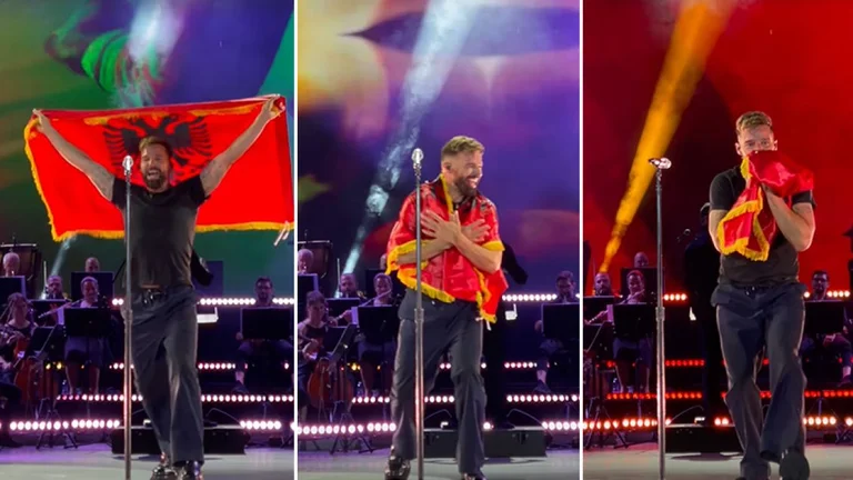 Ricky Martin küsste die nationale Flagge während des Tirana Konzerts, schreibt “zur Liebe” in Albanien