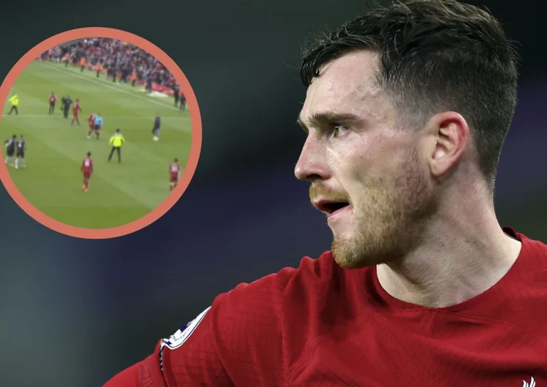 El juez que golpeó al jugador de Liverpool, Robertson, con su codo, está de acuerdo.
