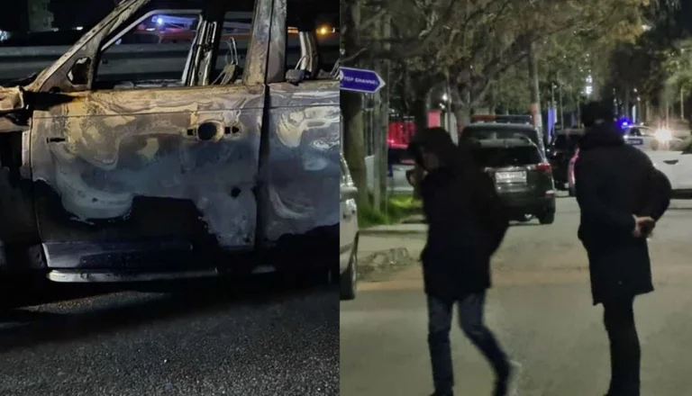 El vehículo del autor del ataque de armas en Top Channel está en llamas