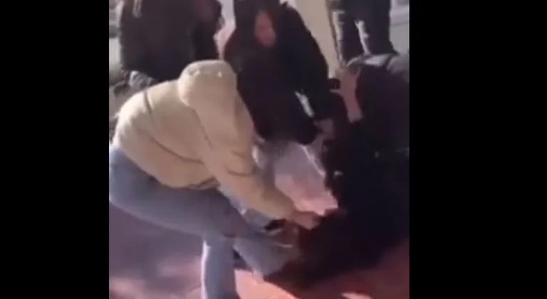 Combattre les filles dans une école de Tirana, se taquiner et se cueillir les cheveux