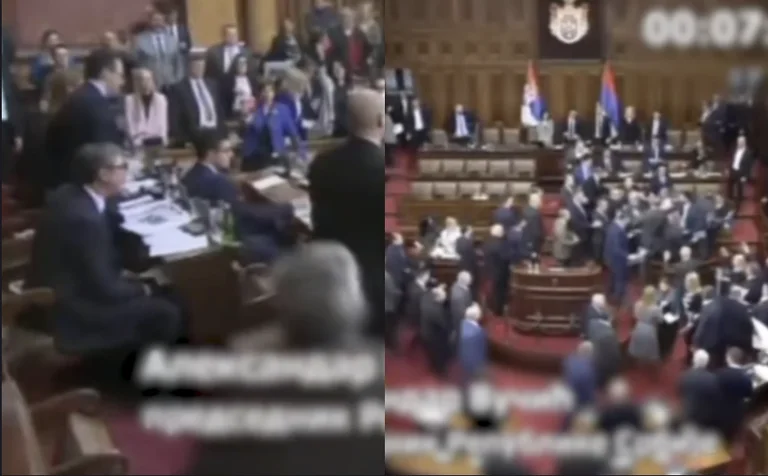 Beating in the Serbian Parliament around Kosovo, sitting Vuciq monitors impact (VIDEO)